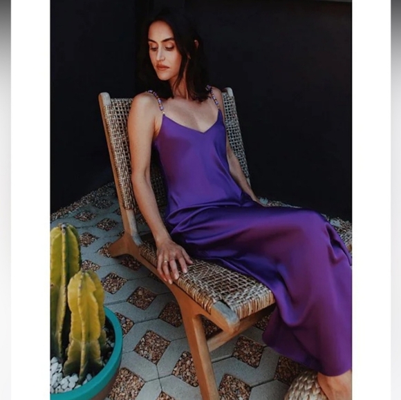Gianni Bini X DANNIJO Viv Satin Beaded Strap V-Neck Maxi Slip Dress - Picture 1 of 16